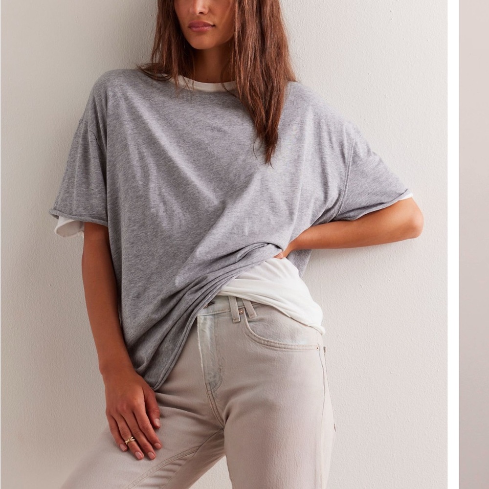 Free People Oversized Gray Short Sleeve Tee